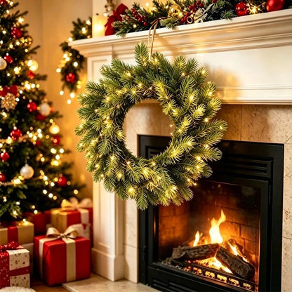Glowing Christmas Wreath, 40 cm Polyester Evergreen Pine-Style Holiday Door and Wall Decor for Indoor or Outdoor Displays - product view 6