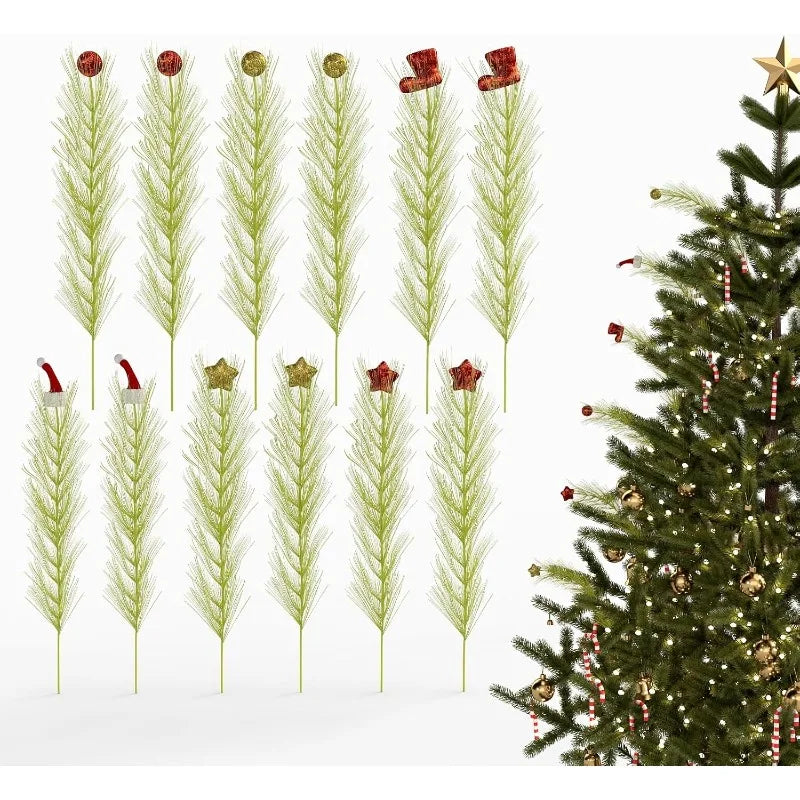 Christmas Tree Topper Picks, 12-Piece 16-Inch Lime Green Curly Stems with Ball, Star and Boot Caps - product view 1