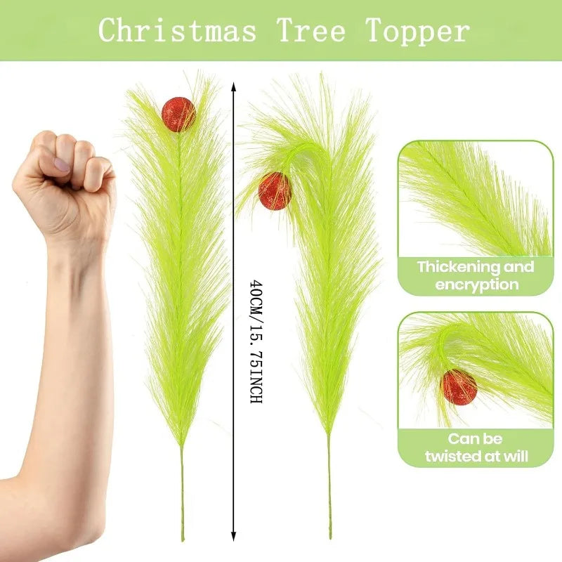 Christmas Tree Topper Picks, 12-Piece 16-Inch Lime Green Curly Stems with Ball, Star and Boot Caps - product view 3