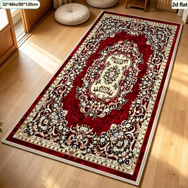Classic Red Medallion Area Rug, Ornate Striped Polyester Carpet with Rubber Backing, Machine-Made Floor Mat in Six Sizes - product view 3