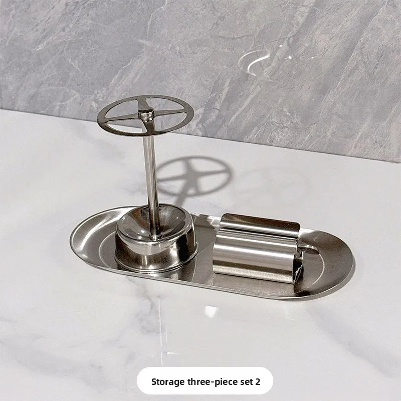 Plastic No-Drill Toothbrush and Toothpaste Holder, Wall-Mounted Bathroom Rack with Countertop Storage Options - product view 3
