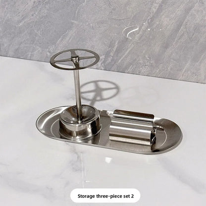 Plastic No-Drill Toothbrush and Toothpaste Holder, Wall-Mounted Bathroom Rack with Countertop Storage Options - product view 3