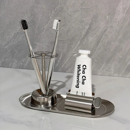 Plastic No-Drill Toothbrush and Toothpaste Holder, Wall-Mounted Bathroom Rack with Countertop Storage Options - product view 4