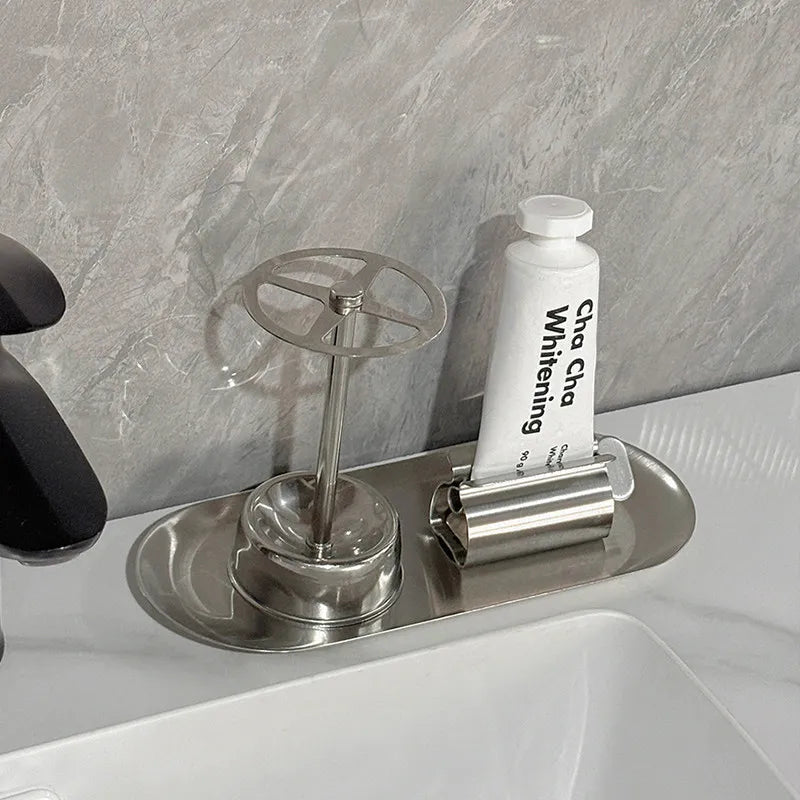 Plastic No-Drill Toothbrush and Toothpaste Holder, Wall-Mounted Bathroom Rack with Countertop Storage Options - product view 5