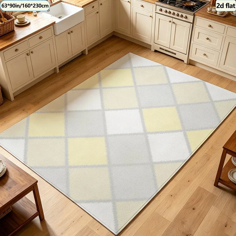 Kids Rug, Soft Pastel Harlequin Diamond Geometric Checkered Design, Rubber Backing, Polyester Floor Mat for Bedroom - product view 1