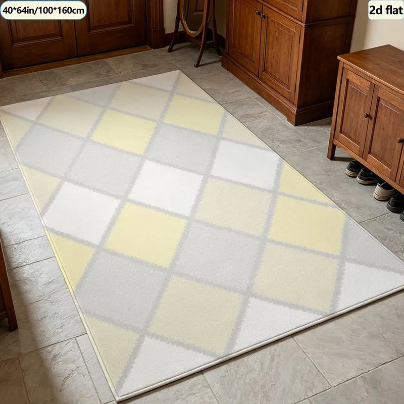 Kids Rug, Soft Pastel Harlequin Diamond Geometric Checkered Design, Rubber Backing, Polyester Floor Mat for Bedroom - product view 2