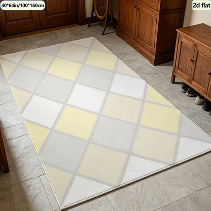 Kids Rug, Soft Pastel Harlequin Diamond Geometric Checkered Design, Rubber Backing, Polyester Floor Mat for Bedroom - product view 2