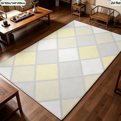 Kids Rug, Soft Pastel Harlequin Diamond Geometric Checkered Design, Rubber Backing, Polyester Floor Mat for Bedroom - product view 3