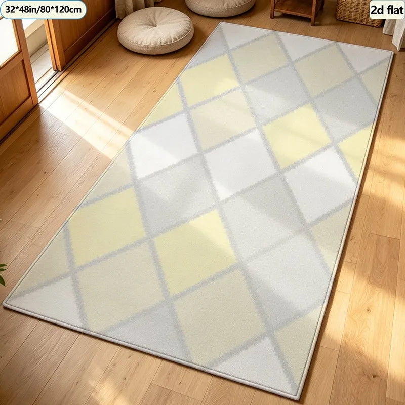 Kids Rug, Soft Pastel Harlequin Diamond Geometric Checkered Design, Rubber Backing, Polyester Floor Mat for Bedroom - product view 4