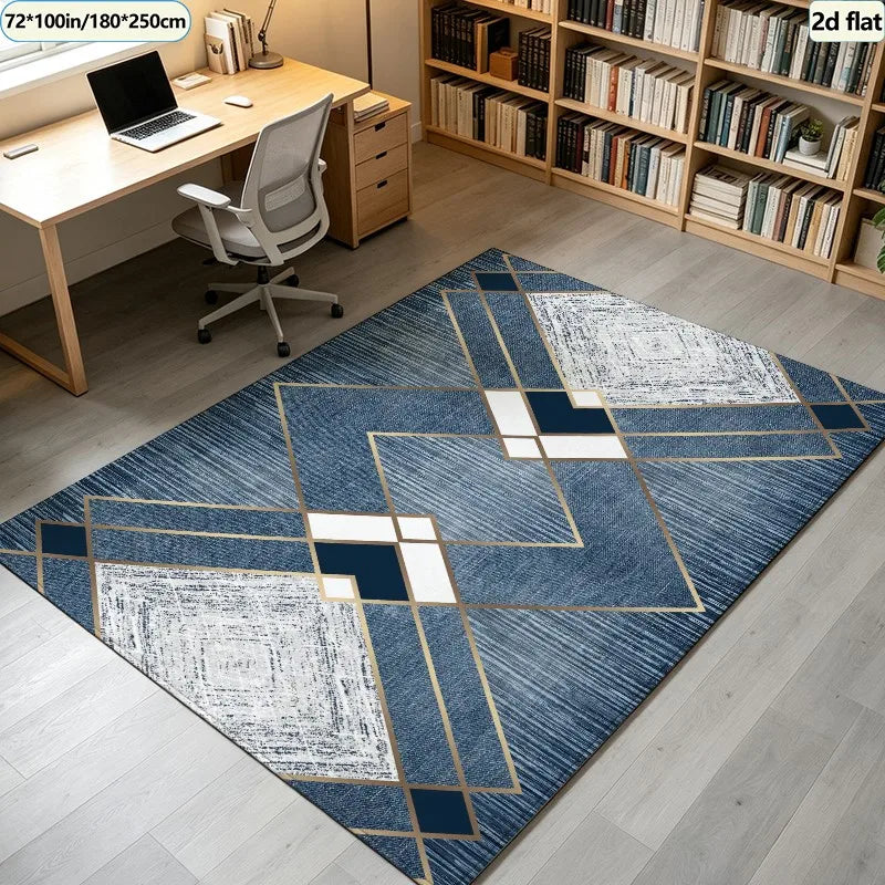 Blue Gold Striped Area Rug, 100% Polyester Machine-Made Carpet with Rubber Backing for Dining Room and Living Room - product view 5