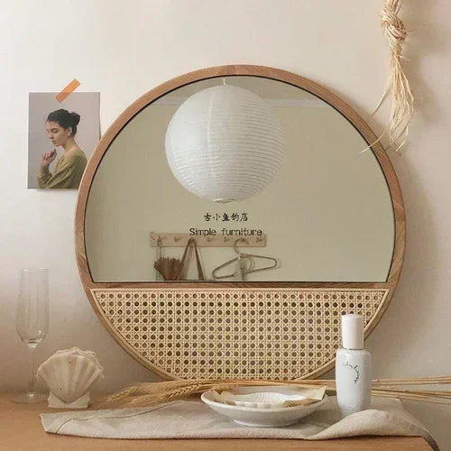 round rattan mirror - product view 2