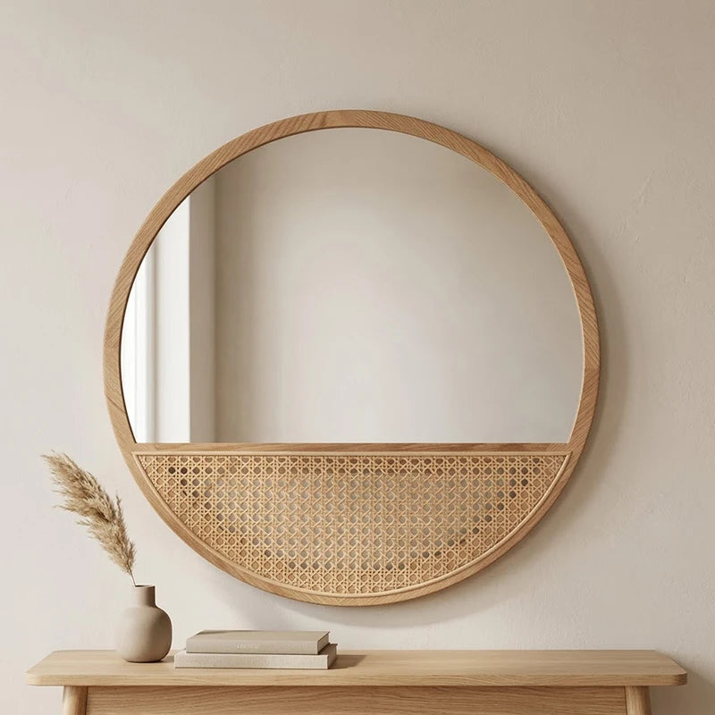 round rattan mirror - product view 3