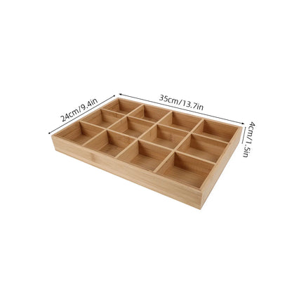 Bamboo Drawer Organizer, 12-Compartment Storage Box for Socks, Underwear, Accessories and Clothes Drawers, Beige - product view 4