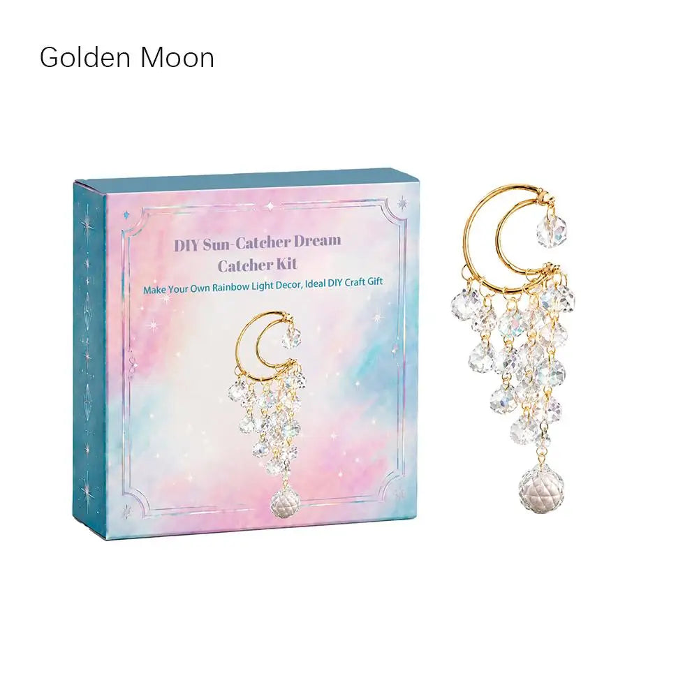 DIY Crescent Moon Dream Catcher Suncatcher Kit, Crystal and Alloy Hanging Window Décor with Rainbow Light Reflection - product view 2
