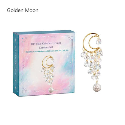 DIY Crescent Moon Dream Catcher Suncatcher Kit, Crystal and Alloy Hanging Window Décor with Rainbow Light Reflection - product view 2