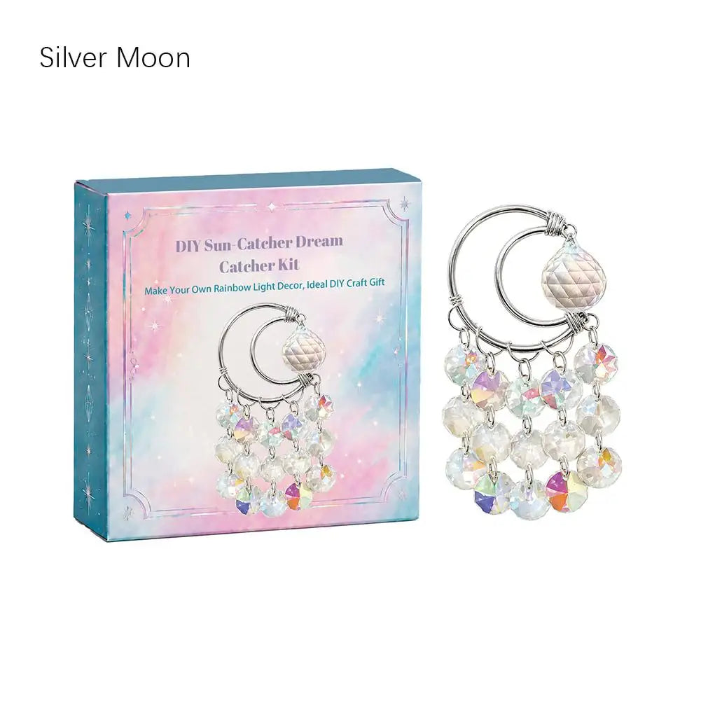 DIY Crescent Moon Dream Catcher Suncatcher Kit, Crystal and Alloy Hanging Window Décor with Rainbow Light Reflection - product view 4