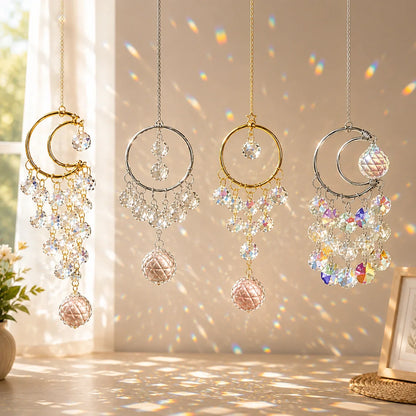 DIY Crescent Moon Dream Catcher Suncatcher Kit, Crystal and Alloy Hanging Window Décor with Rainbow Light Reflection - product view 5