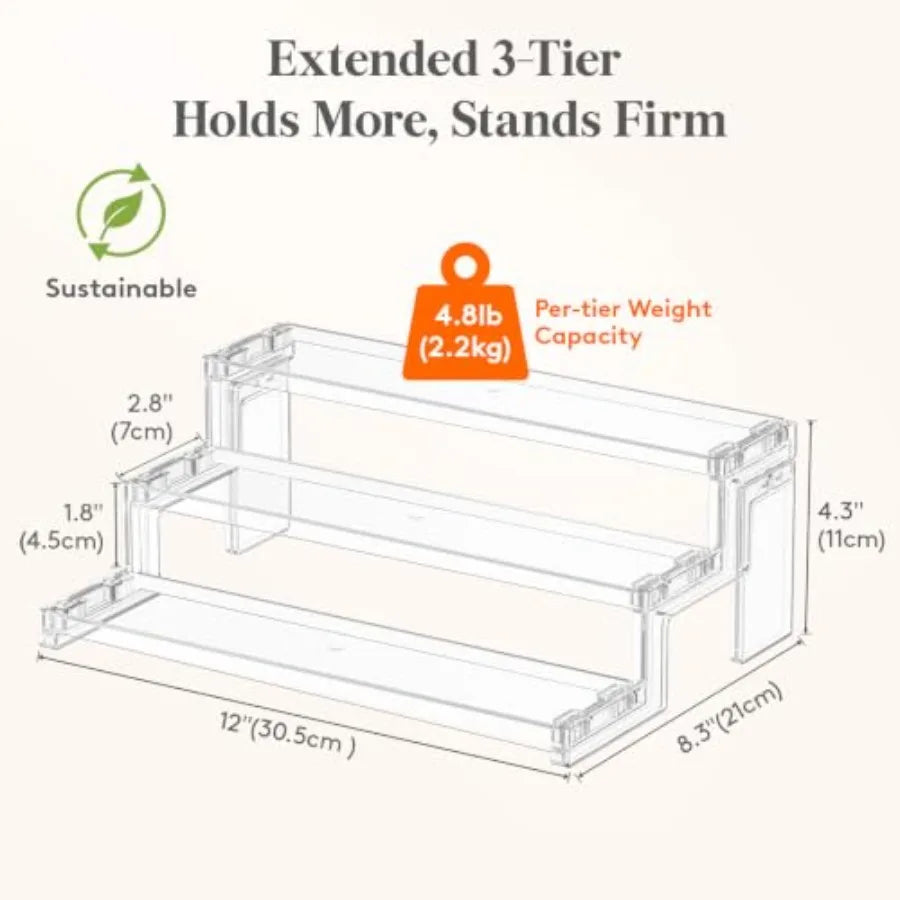 12-Inch Clear Spice Rack and Perfume Stand, Waterproof Bamboo Organizer with Plastic Frame for Bathroom Countertops - product view 3