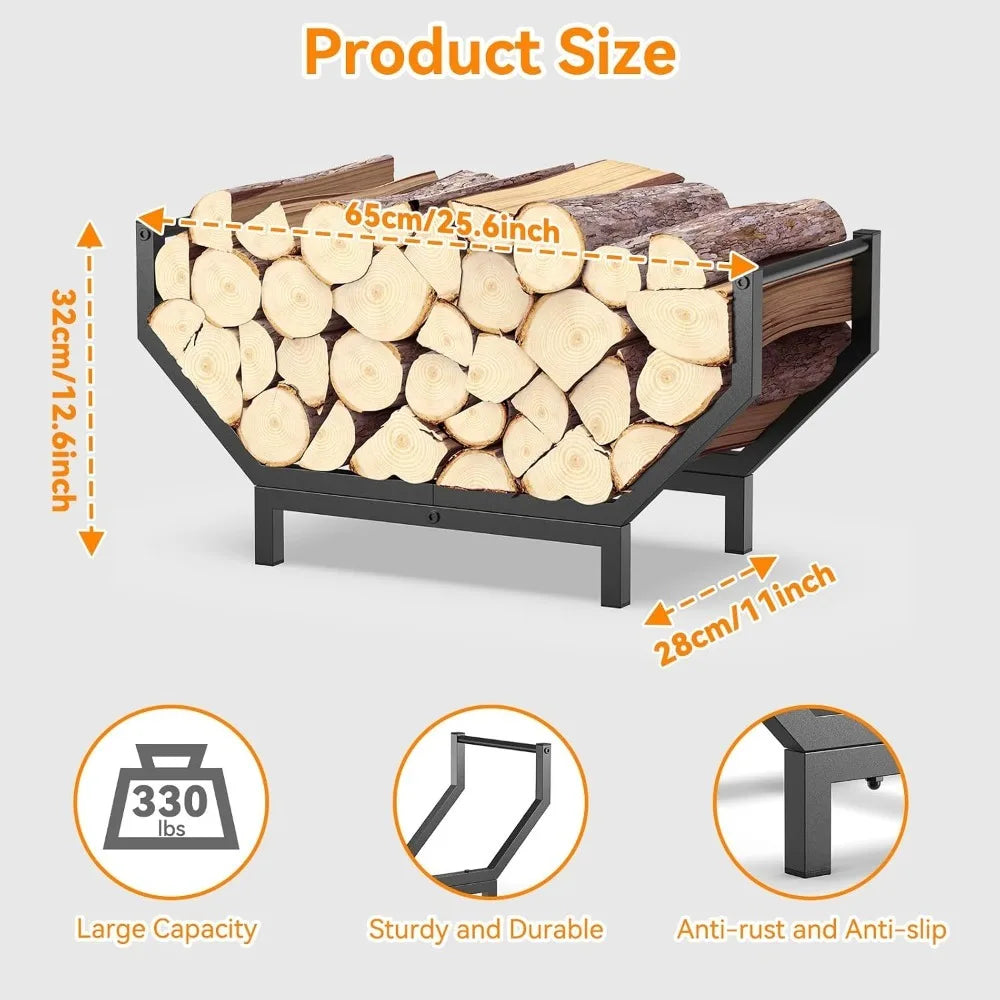 Heavy-Duty Steel Firewood Rack, Sturdy Log Holder and Storage Organizer for Indoor Fireplace, Outdoor Fire Pit and Patio - product view 4