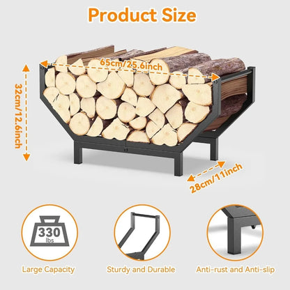 Heavy-Duty Steel Firewood Rack, Sturdy Log Holder and Storage Organizer for Indoor Fireplace, Outdoor Fire Pit and Patio - product view 4