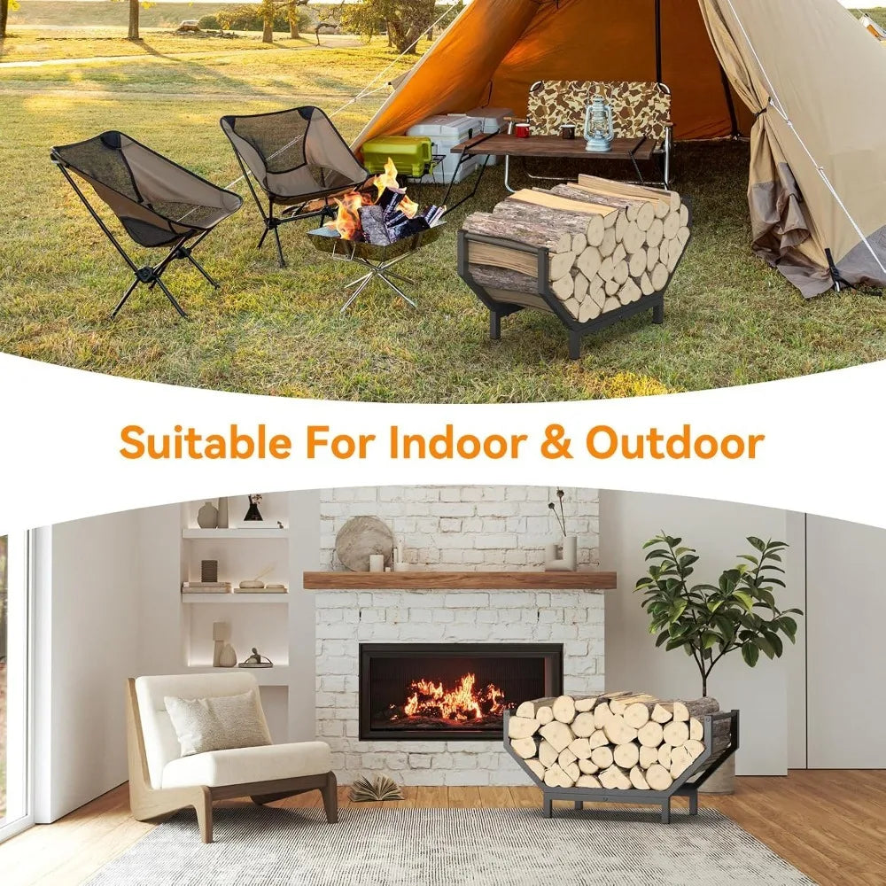 Heavy-Duty Steel Firewood Rack, Sturdy Log Holder and Storage Organizer for Indoor Fireplace, Outdoor Fire Pit and Patio - product view 6