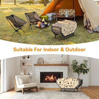 Heavy-Duty Steel Firewood Rack, Sturdy Log Holder and Storage Organizer for Indoor Fireplace, Outdoor Fire Pit and Patio - product view 6