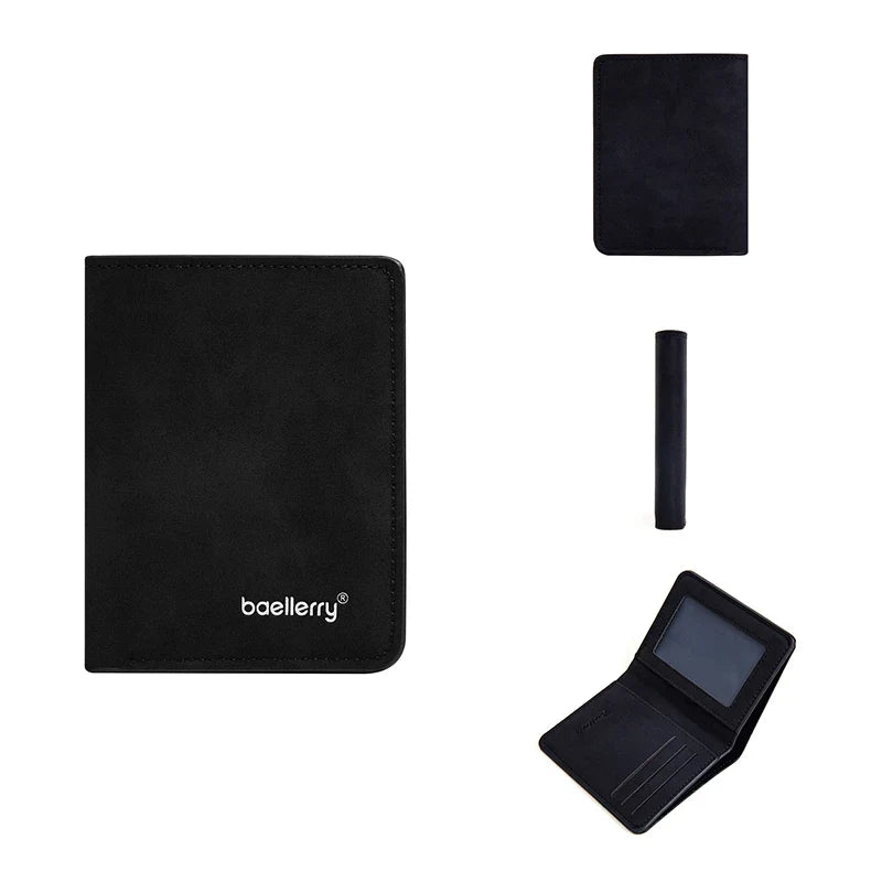 Short Slim Travel Wallet, Solid Casual Card Holder for Everyday Carry, Four Color Options: Black, Blue, Brown or Gray - product view 1
