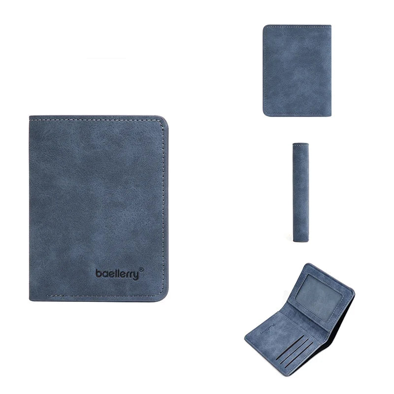 Short Slim Travel Wallet, Solid Casual Card Holder for Everyday Carry, Four Color Options: Black, Blue, Brown or Gray - product view 2