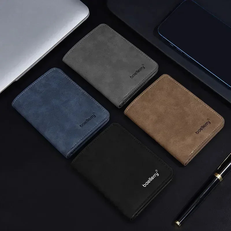 Short Slim Travel Wallet, Solid Casual Card Holder for Everyday Carry, Four Color Options: Black, Blue, Brown or Gray - product view 5
