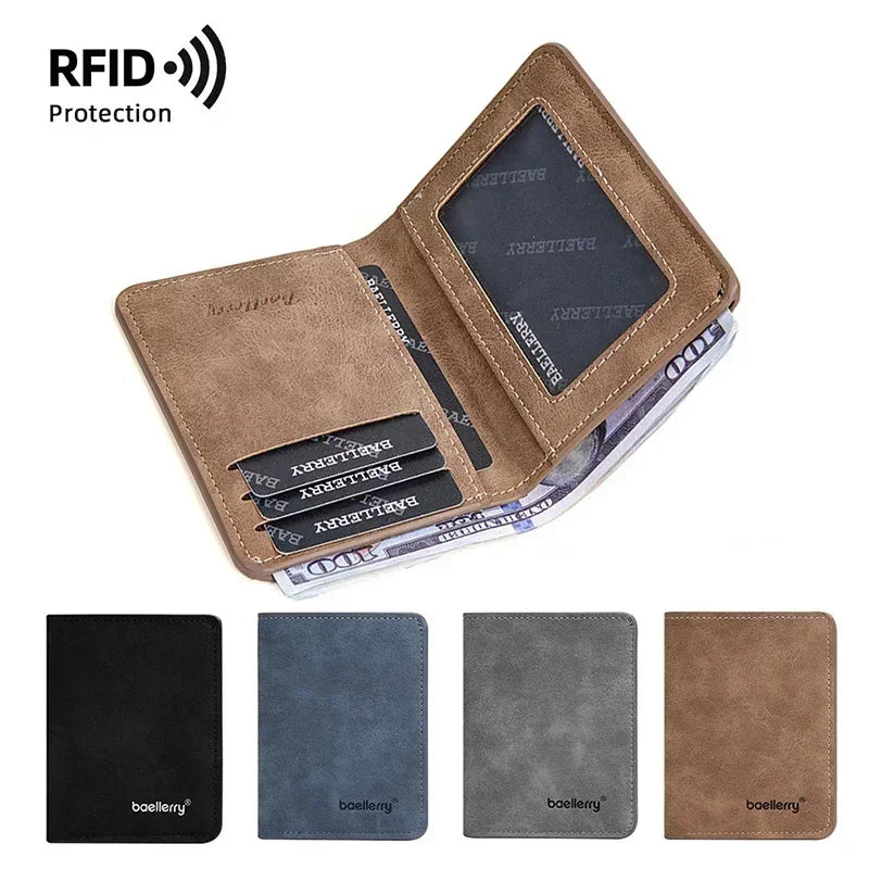 Short Slim Travel Wallet, Solid Casual Card Holder for Everyday Carry, Four Color Options: Black, Blue, Brown or Gray - product view 6