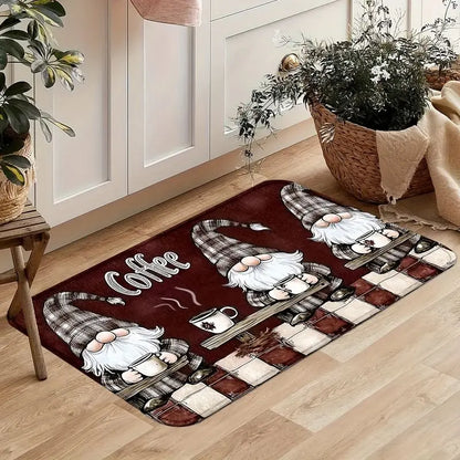 Burgundy Gnome Kitchen Runner Rug, Soft Printed Polyester, Non-Slip PVC Backing, Fade-Resistant Entryway Mat - product view 1