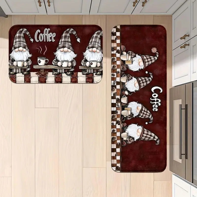 Burgundy Gnome Kitchen Runner Rug, Soft Printed Polyester, Non-Slip PVC Backing, Fade-Resistant Entryway Mat - product view 4