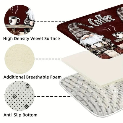 Burgundy Gnome Kitchen Runner Rug, Soft Printed Polyester, Non-Slip PVC Backing, Fade-Resistant Entryway Mat - product view 6