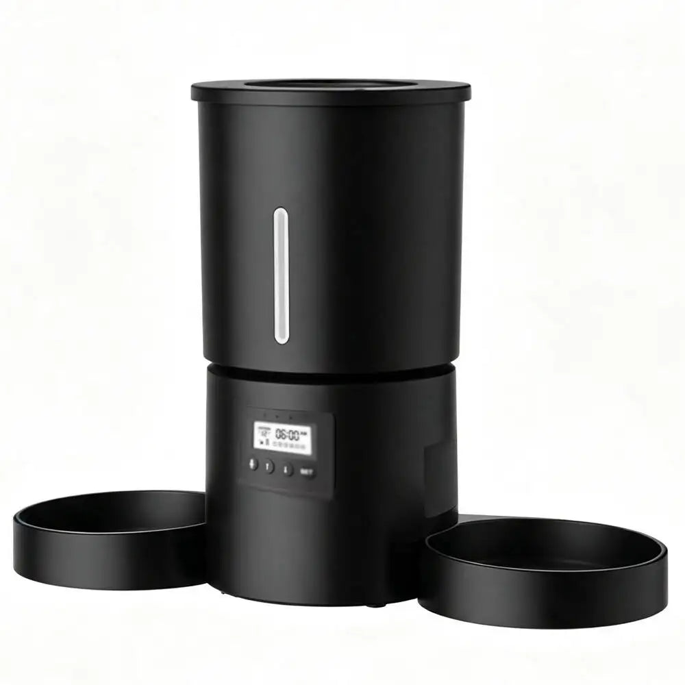 Automatic Pet Feeder, 4L Double-Bowl Plastic Design, Charge-Powered Button Feeder in White or Black for Cats and Dogs - product view 2