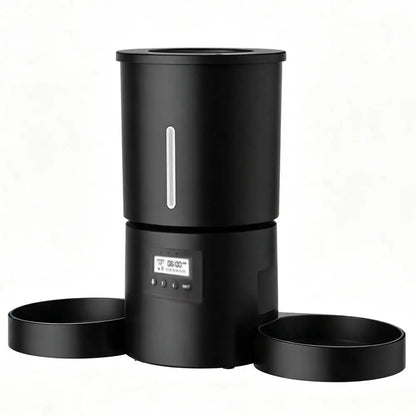 Automatic Pet Feeder, 4L Double-Bowl Plastic Design, Charge-Powered Button Feeder in White or Black for Cats and Dogs - product view 2