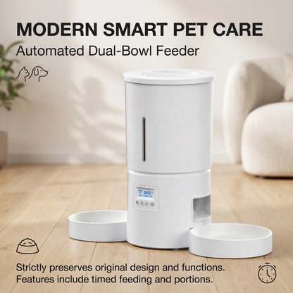 Automatic Pet Feeder, 4L Double-Bowl Plastic Design, Charge-Powered Button Feeder in White or Black for Cats and Dogs - product view 5