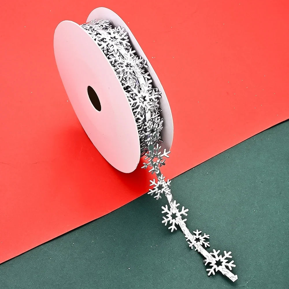 Snowflake Lace Trim Ribbon, 10-Yard Polyester Holiday Craft Supply, Hollow Decorative Edging in Red, Gold, White or Silver - product view 1