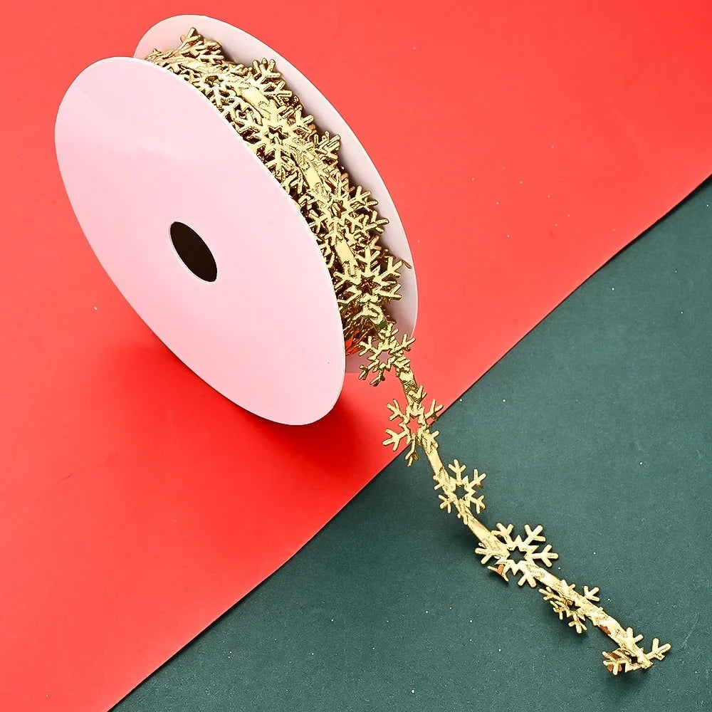 Snowflake Lace Trim Ribbon, 10-Yard Polyester Holiday Craft Supply, Hollow Decorative Edging in Red, Gold, White or Silver - product view 3