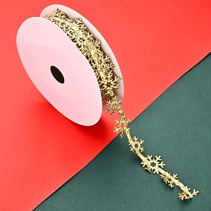 Snowflake Lace Trim Ribbon, 10-Yard Polyester Holiday Craft Supply, Hollow Decorative Edging in Red, Gold, White or Silver - product view 3