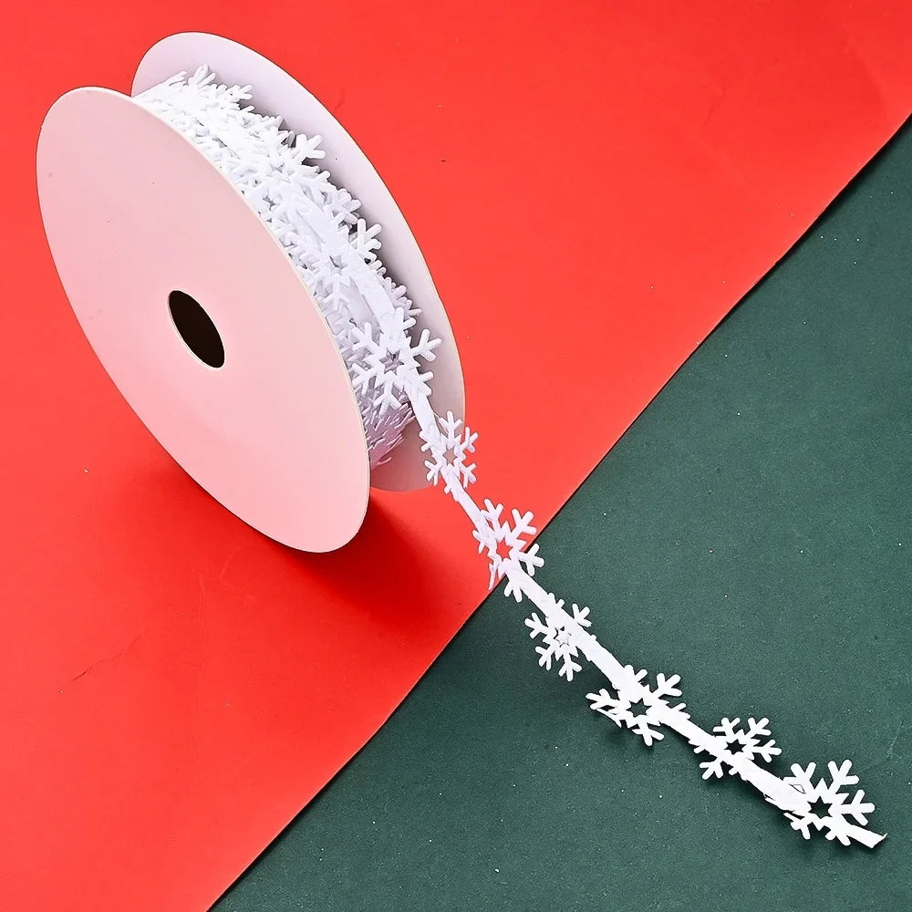 Snowflake Lace Trim Ribbon, 10-Yard Polyester Holiday Craft Supply, Hollow Decorative Edging in Red, Gold, White or Silver - product view 4