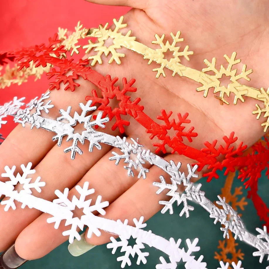 Snowflake Lace Trim Ribbon, 10-Yard Polyester Holiday Craft Supply, Hollow Decorative Edging in Red, Gold, White or Silver - product view 6