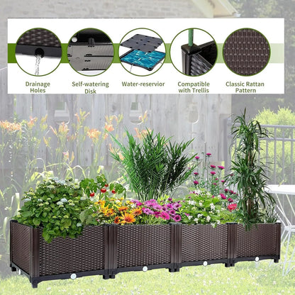Self-Watering Raised Garden Bed, 160 × 40 cm Plastic Planter Box with 20 cm Root Zone and Drainage Control - product view 5