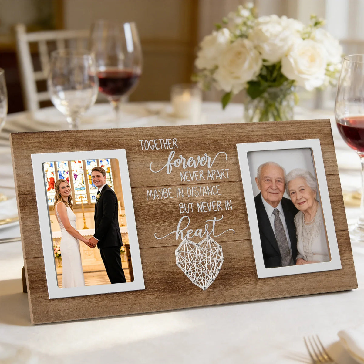 Dual Rectangle Picture Frame, Inspirational Text and Heart Decoration, Tabletop or Wall Display in Light or Dark Brown - product view 2