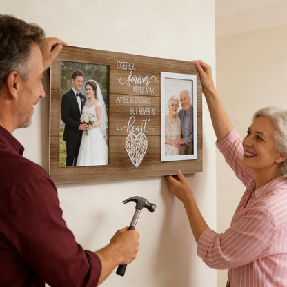 Dual Rectangle Picture Frame, Inspirational Text and Heart Decoration, Tabletop or Wall Display in Light or Dark Brown - product view 3