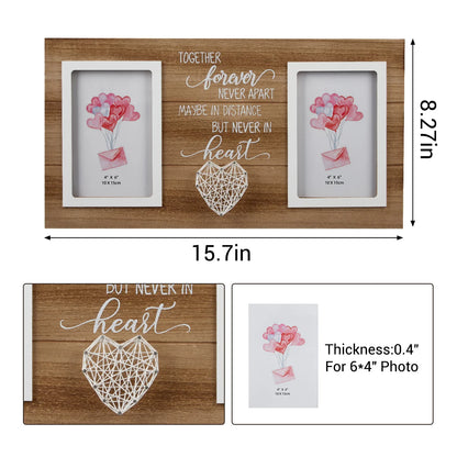 Dual Rectangle Picture Frame, Inspirational Text and Heart Decoration, Tabletop or Wall Display in Light or Dark Brown - product view 4