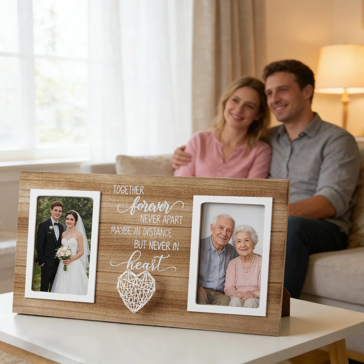 Dual Rectangle Picture Frame, Inspirational Text and Heart Decoration, Tabletop or Wall Display in Light or Dark Brown - product view 5