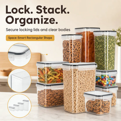 Airtight Cereal Container Set, 24-Piece ABS Pantry Storage Canisters with Lids in 4 Sizes for Flour, Sugar and Pasta - product view 6