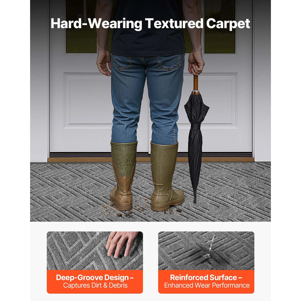 Modern Front Door Mat, 61.5 x 36 in Polyester Floor Carpet with Deep-Groove Pattern and Anti-Slip TPE Backing - product view 4