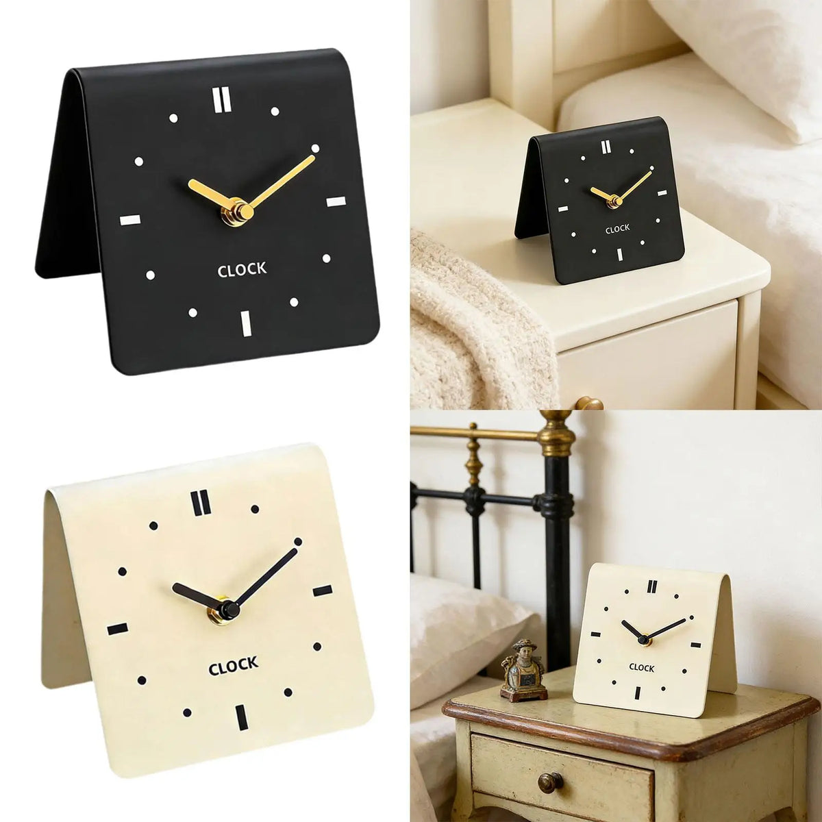 Acrylic Table Clock, Silent Non-Ticking Square Desk Alarm Clock, 10 × 7.5 × 9.5 cm, Beige or Black - product view 4
