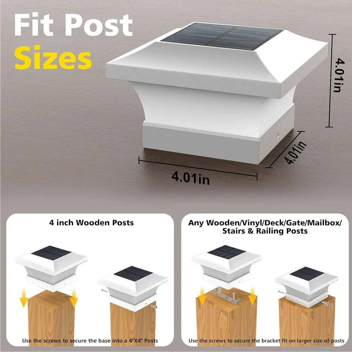 Solar Post Cap Light, 4x4 Fence and Deck Lamp, LED, Automatic Dusk Lighting, 8–10 Hour Runtime, Warm or Cool White - product view 4